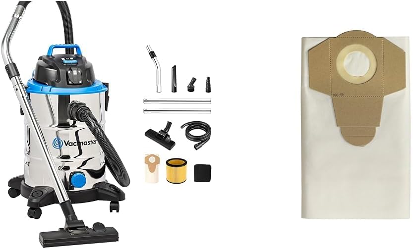 Vacmaster VQ1530SFDC 1500W 30L Aspirateur Eau et Poussière, Fonction Soufflerie & Lot de 5 Sacs à poussière universels pour aspirateurs secs