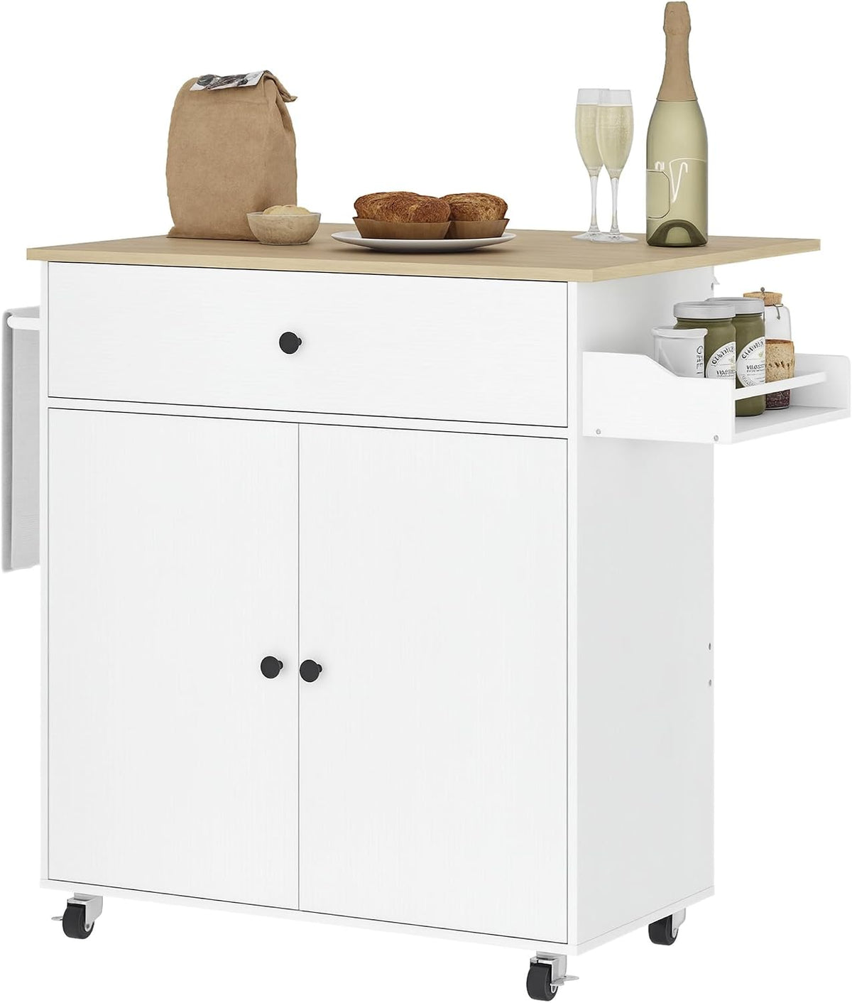 HOMCOM Desserte de Cuisine sur roulettes, Îlot Central Cuisine avec tiroir, étagère réglable, Placard à Double Porte
