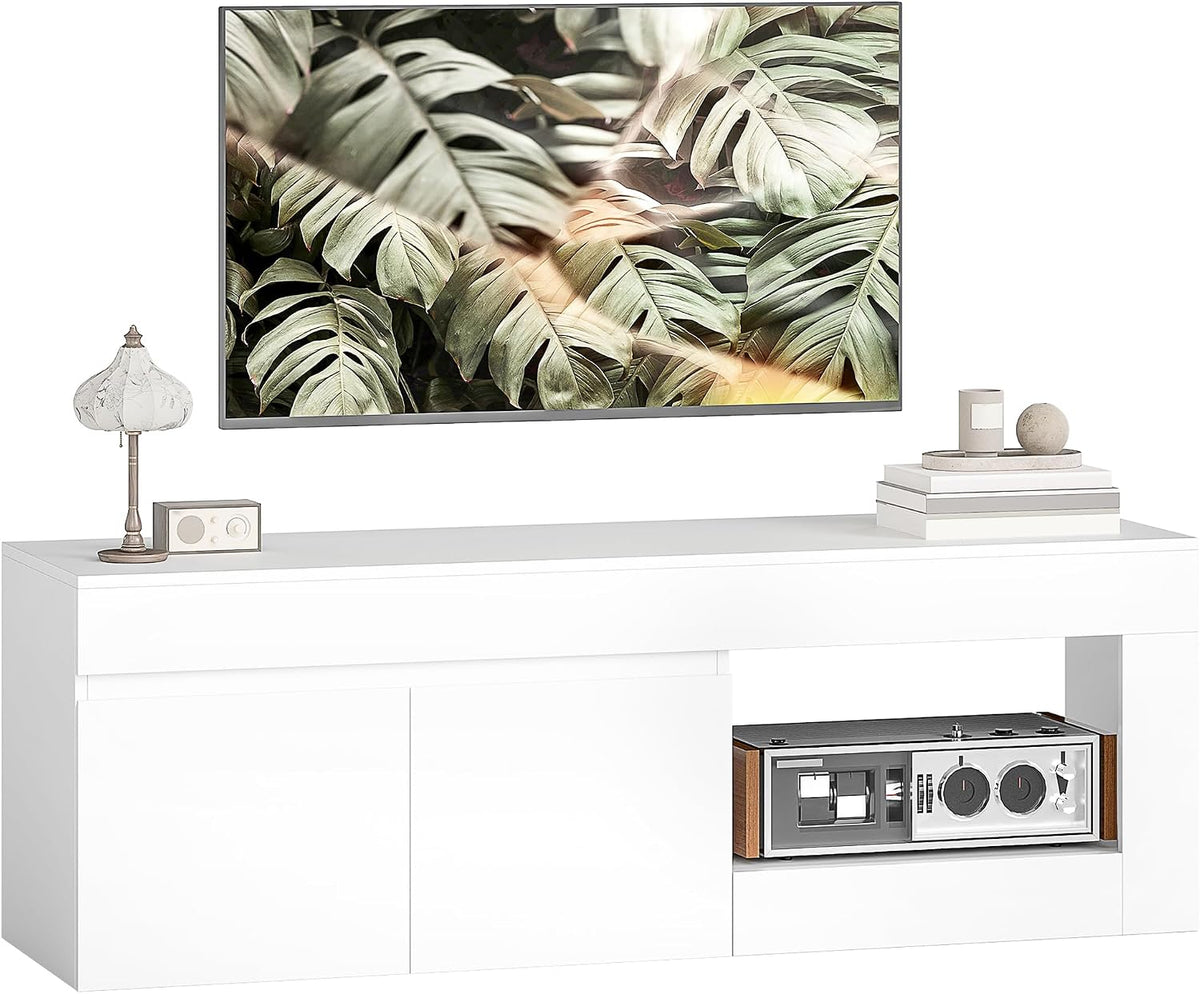 HOMCOM Meuble TV Moderne, Table TV de Salon avec 2 Portes, étagère Ouverte, pour TV 60 Pouces, 140x40x48 cm, Blanc