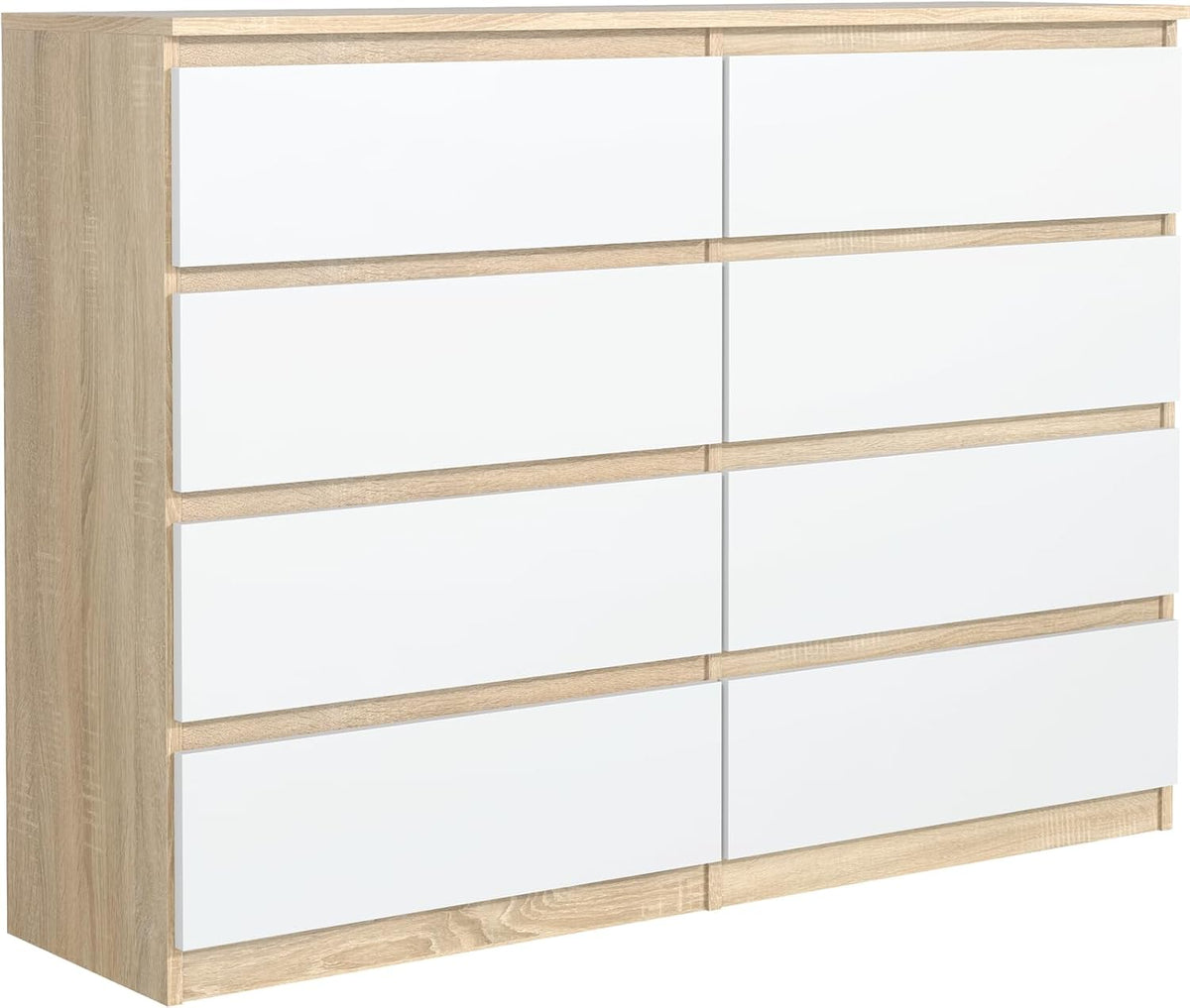 meble masztalerz Commode Chambre avec 8 Tiroirs - Meuble de Rangement pour Salon et Entrée Couloir - Spacieuse et Design - Sonoma Blanche