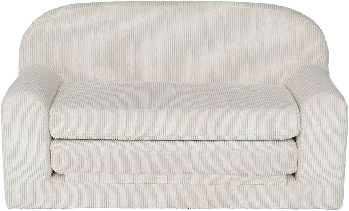 sweeek - Canapé lit Enfant en Velours côtelé dépliable. Couleur crème. L 90 x P 43 x H 51.5 cm