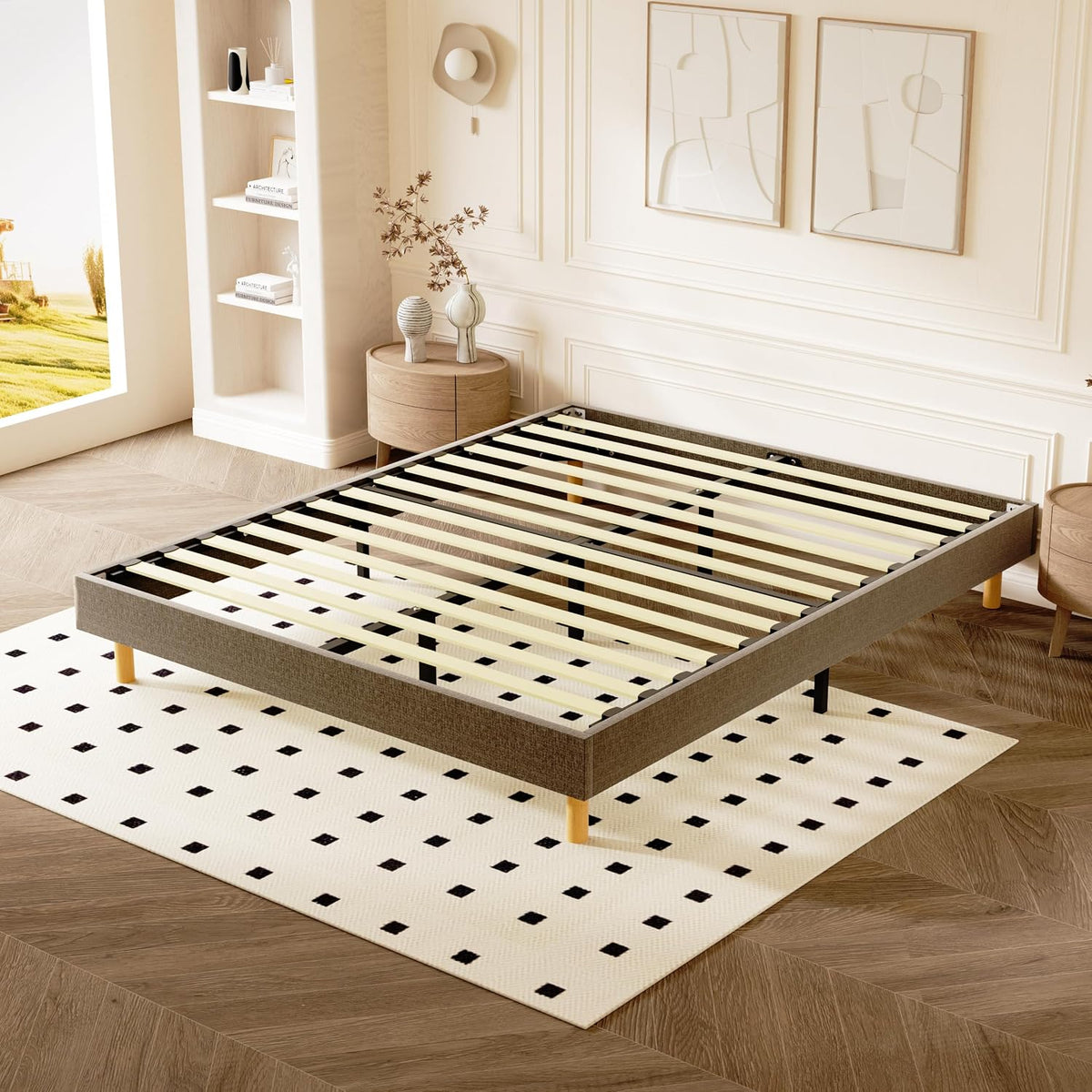 DEWINNER - Sommier Tapissier - Solide et Confortable Lit 160 * 200cm - 2x14 Lattes avec 9 Pieds- Hauteur du Cadre de lit 29 cm - Brun