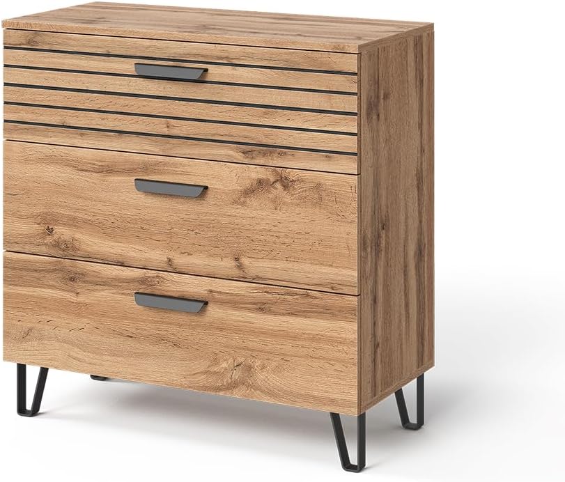 Vicco Commode Amber, Chêne Wotan, 80x82cm avec 3 tiroirs