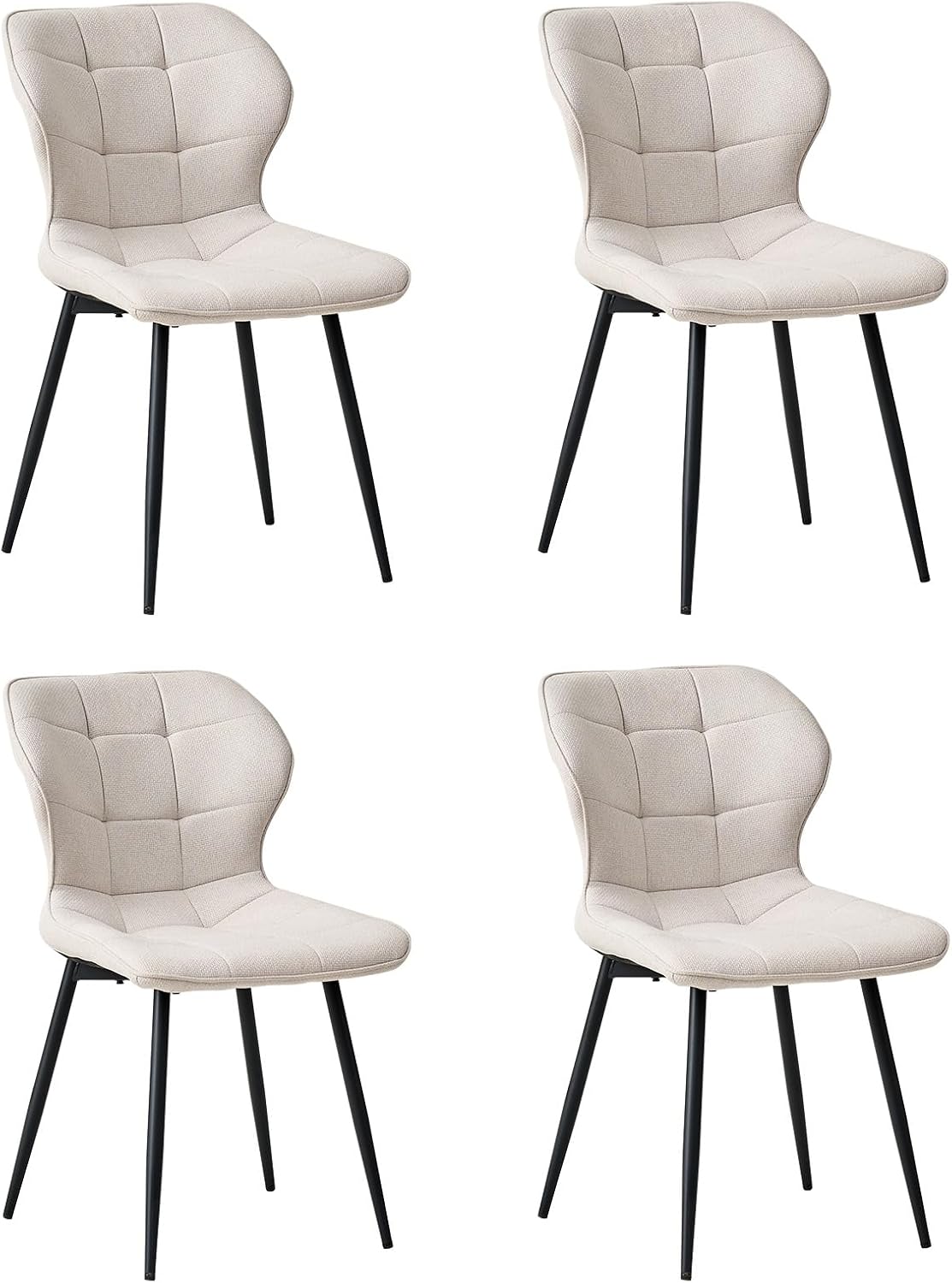 Lot de 4 chaises de Salle à Manger en Lin, Chaises de Cuisine Légères et Modernes de Style Nordique avec Pieds en Métal pour Salon et Chambre - Beige