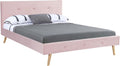IDMarket - Lit Double scandinave Oslo avec tête de lit et sommier 140 x 190 cm Tissu Rose Clair Effet Velours