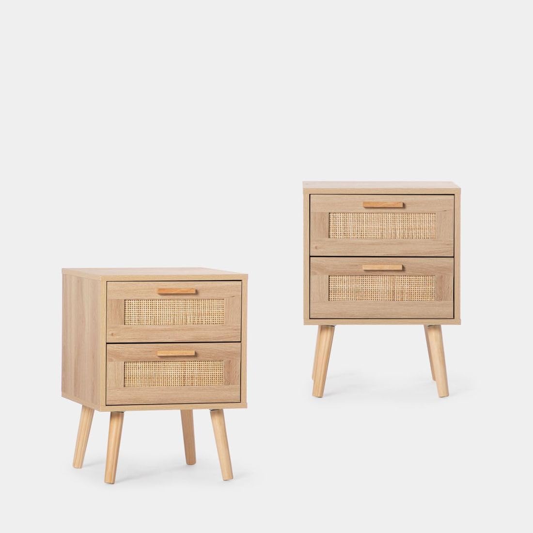 KLAST Lot de 2 Tables de Chevet en Rattan Naturel Tahiti avec 2 Grands Tiroirs de Rangement, Parfaites pour Une Chambre Chaleureuse et Conviviale