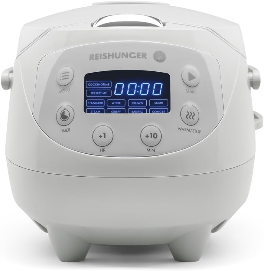 Reishunger Mini Auto Cuiseur Riz (rice cooker) Japonais et Cuiseur Vapeur Gris avec la Fonction de Maintien au Chaud et Bol en Céramique