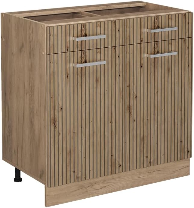 Vicco Meuble Cuisine R-Line, Chêne Artisan/Chêne de Force doré, 80 cm sans Plan de Travail