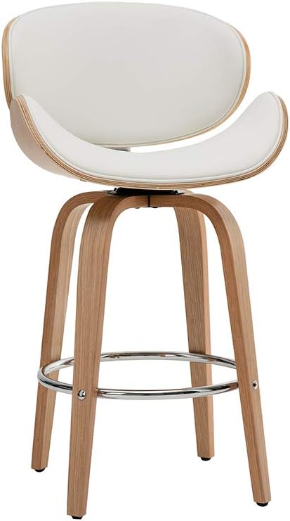 Miliboo Tabouret de Bar pivotant Blanc et Bois Clair 65 cm Walnut