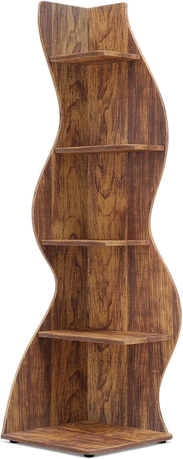 Étagère d'angle moderne à 5 niveaux - Étagère d'angle élégante - Petite bibliothèque d'angle - Support pour plantes (marron)