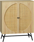 HOMCOM Meuble de Rangement Buffet Haut Aspect Bois et cannage Design 2 Portes - 80 x 39 x 101,8 cm Naturel