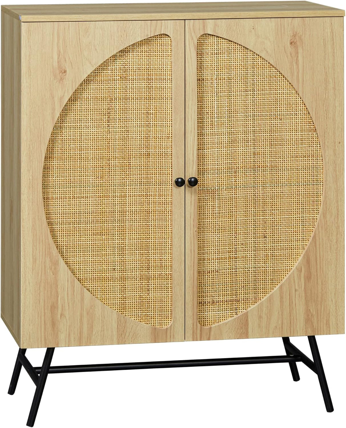HOMCOM Meuble de Rangement Buffet Haut Aspect Bois et cannage Design 2 Portes - 80 x 39 x 101,8 cm Naturel