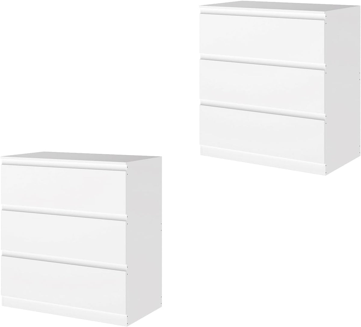 Lot de 2 Commodes, 3 Tiroirs, 70 cm Large, Meuble de Rangement Blanche, pour Chambre, Salon, Bureau et Entrée, 70x40x75 cm (L x P x H)