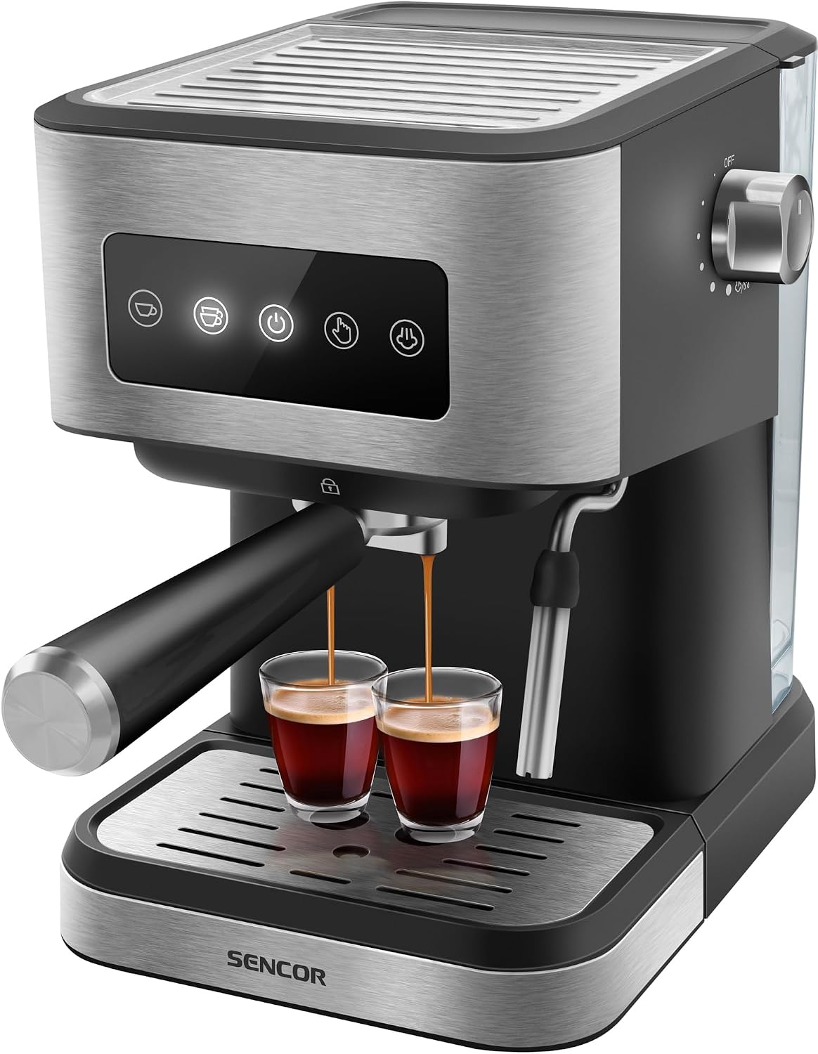 SENCOR Machine Expresso SES 4020SS - Design Élégant avec Panneau de Contrôle Numérique OneTouch, 20 Bars, Compacte