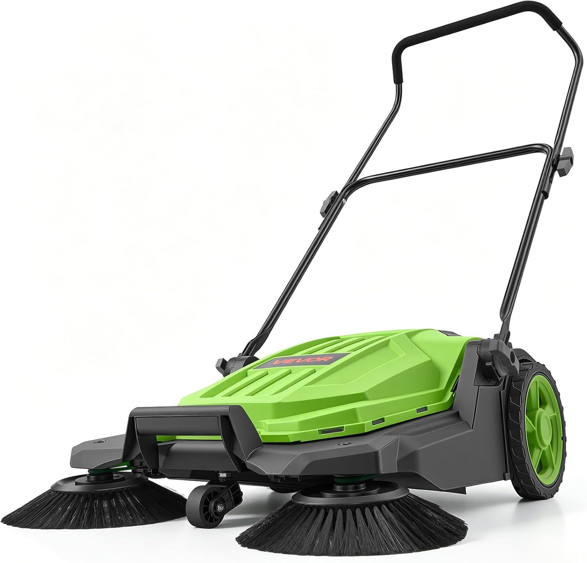 VEVOR Balayeuse Manuelle à Pousser Balayeuse Mécanique Balayage 650mm Vert, avec Bac à Déchets de 18,9 L, Poignée Pliable Réglable, pour Jardins