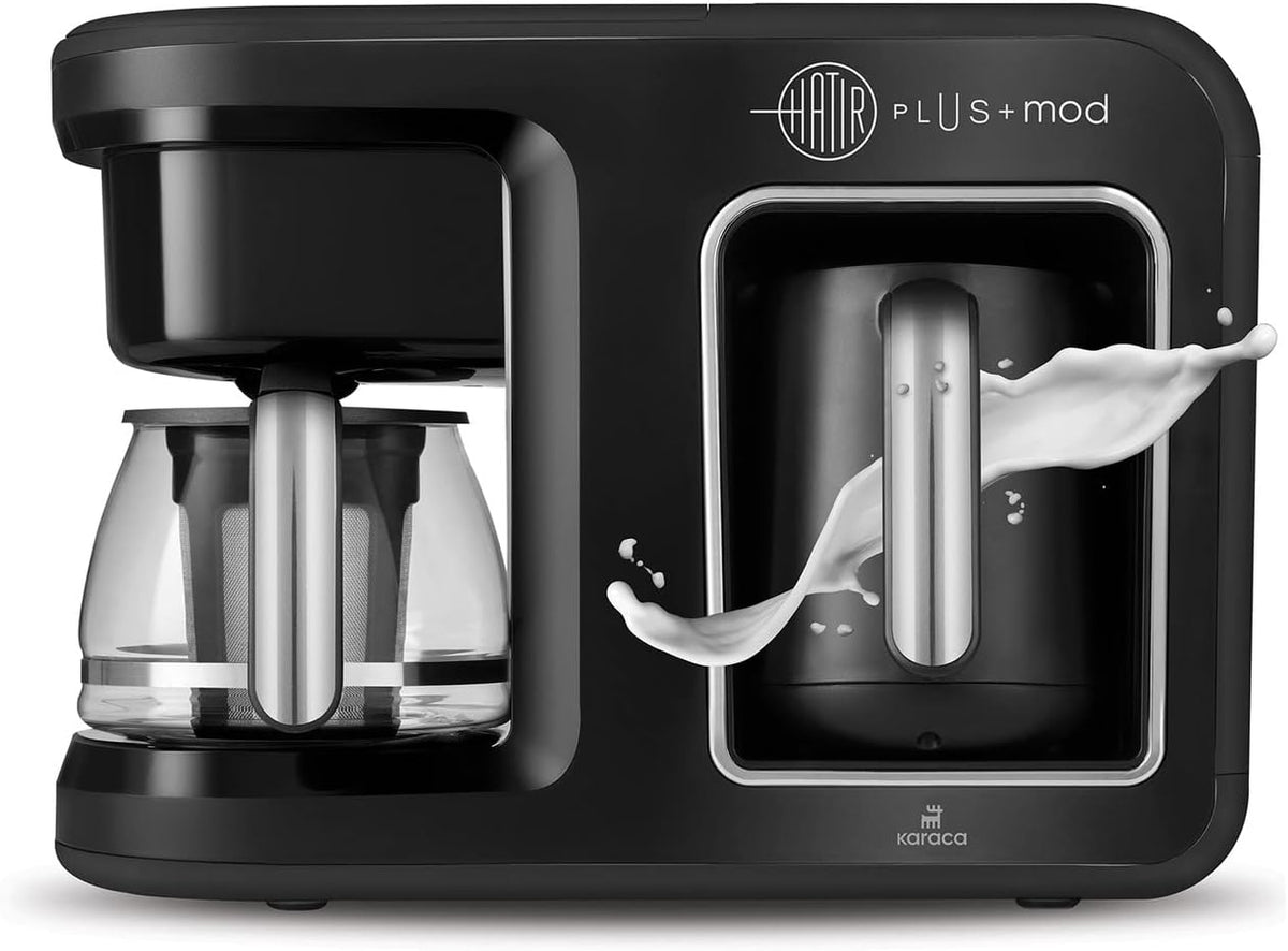 Karaca Hatır Plus Mod 5 in 1 Essential Machine à café noir chrome, 1400 watts, Préparer du café turc, du café filtre ou du thé