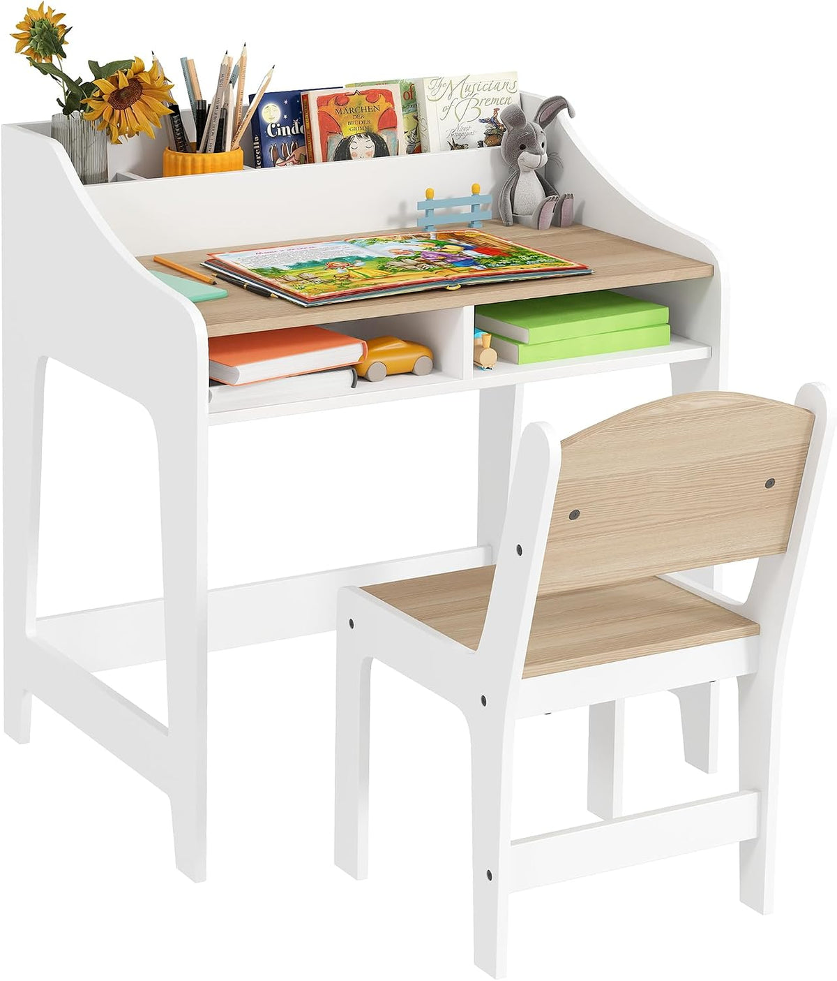 AIYAPLAY Ensemble Bureau et Chaise pour Enfant 3 à 8 Ans, Bureau Enfant garçon Fille avec Chaise, Compartiments et étagères Ouverts