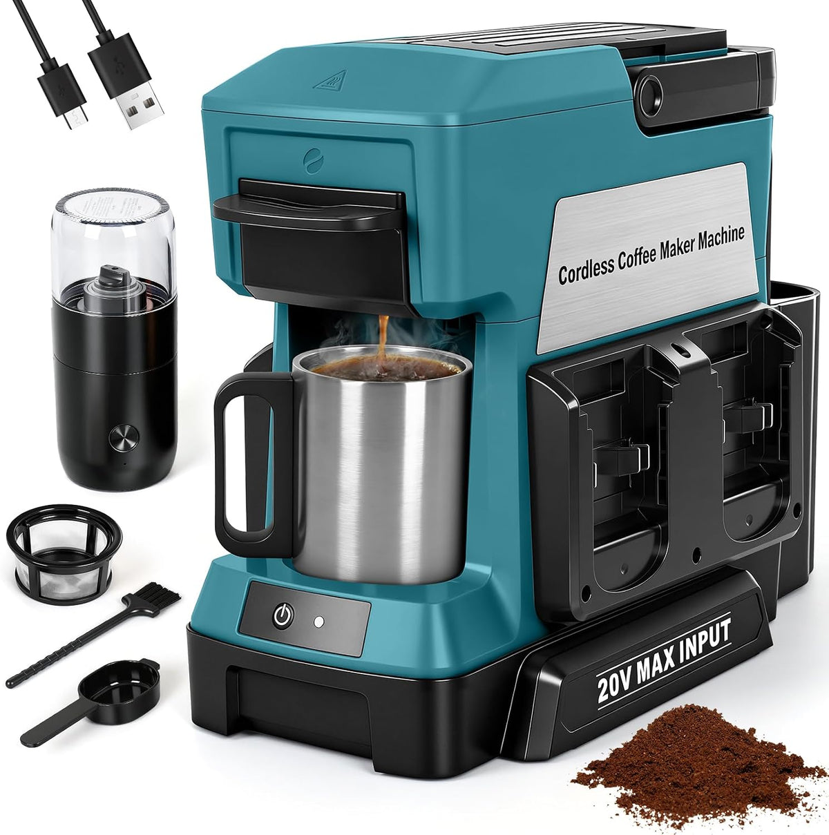 Machine à café sans fil pour batterie Makita 18V (sans batterie), machine à café goutte-à-goutte portable avec moulin à café électrique et tasse à