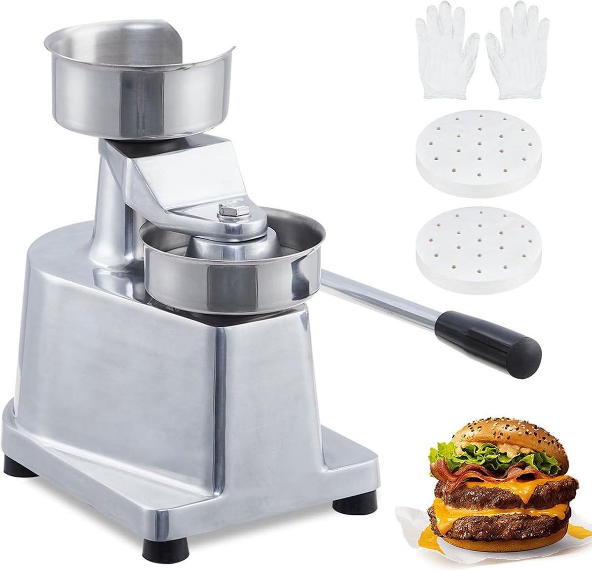 Machine à hamburger, Presse à hamburger en acier inoxydable de 10,2 cm avec 200 papiers à galette