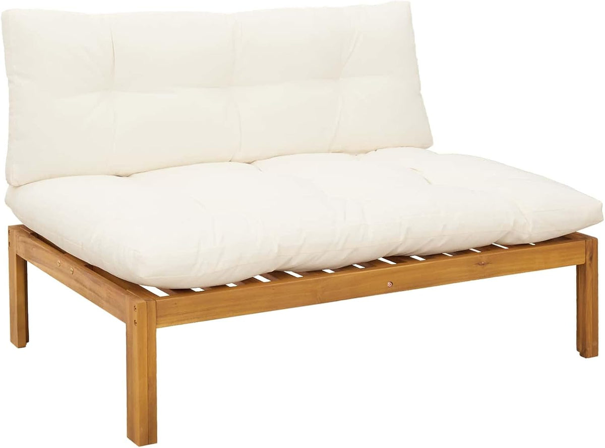 vidaXL Unité de canapé du milieu Blanc Naturel et Crème Bois d'acacia, Canapé en acacia, ensemble de jardin rustique