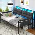 Canapé Lit 90x200 avec Éclairage LED Réglable et Multiprise 4-en-1, Lit 90x200 avec Sommier et Rangement