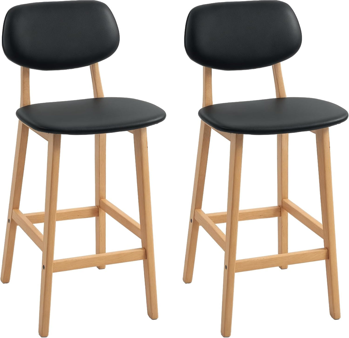 HOMCOM Lot de 2 tabourets de Bar, chaises de Bar Modernes rembourré, Assise 65 cm, Dossier, Repose-Pieds et Pieds en Bois