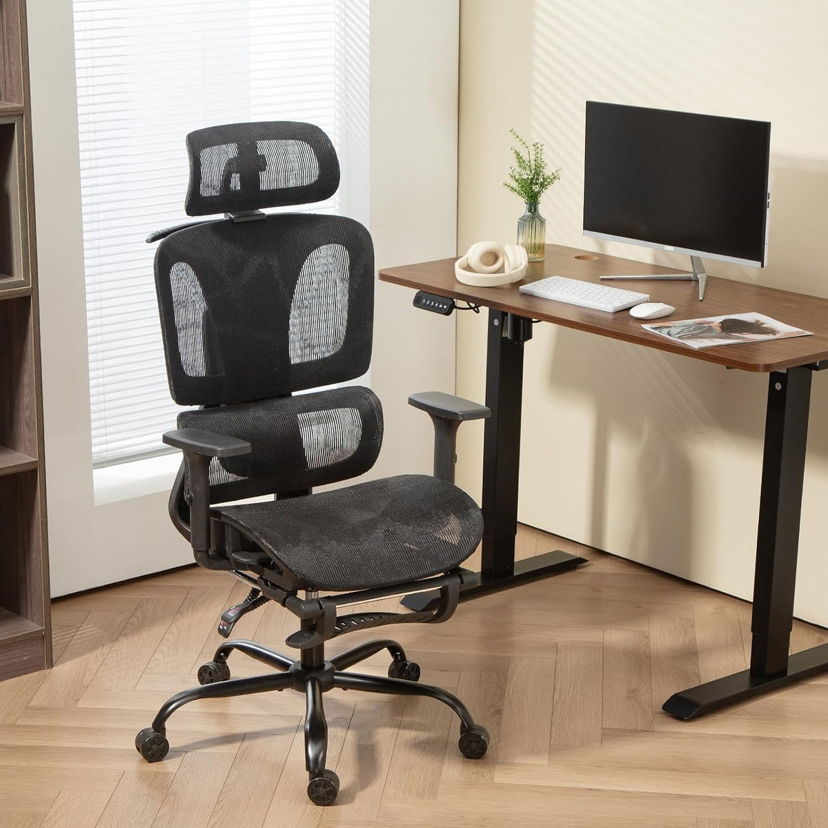 EROMMY Chaise de bureau ergonomique avec repose-pieds, appuie-tête 3D et accoudoirs réglables