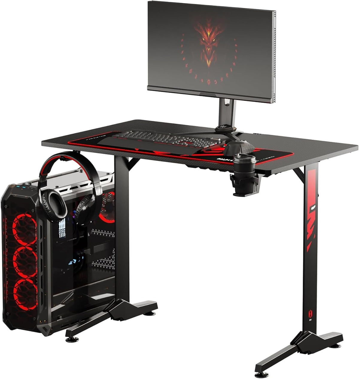 Diablo X-Mate Bureau de Gaming 100 x 75 x 60 cm PC Gamer Ergonomique Carbone Crochet pour écouteurs Porte-Gobelet