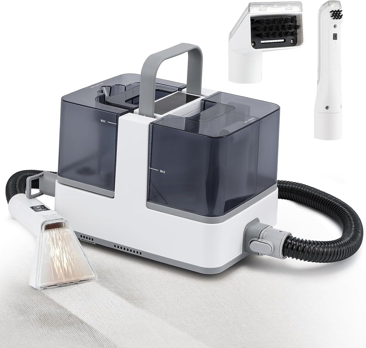 Moongiantgo Shampouineuse Canapé avec Vapeur/Chaude/Froide, Nettoyeur de Tapis 1300W avec Aspiration 13kPa & Réservoir Détachable 1.2L+1.4L
