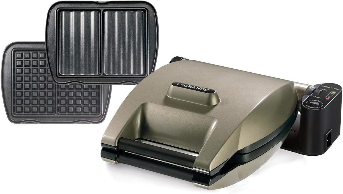 LAGRANGE Gaufrier Premium, 1200W, 2 jeux de plaques inclus (Gaufre & Croque Monsieur), Fabriqué en France, Réversible sur son socle