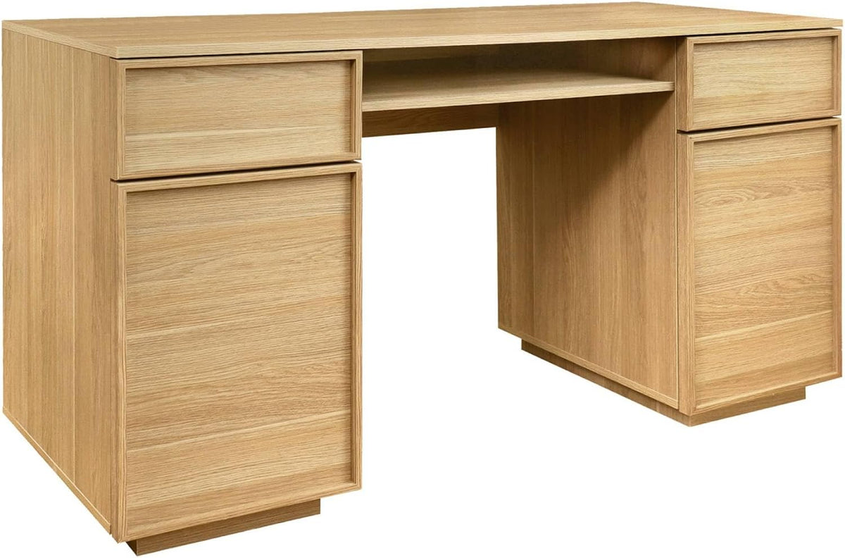 sweeek - Bureau Effet Bois Naturel 2 Portes 2 tiroirs 1 Niche 140cm - L 140 x P 55 x H 77cm - Kuba