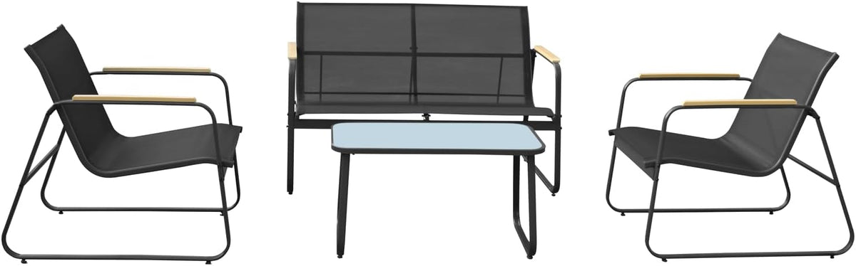 Happy Garden Salon de Jardin Tenerife en textilene Noir, 4 Places, disposant d'un canapé, de 2 fauteuils et d'une Table Basse rectangulaire