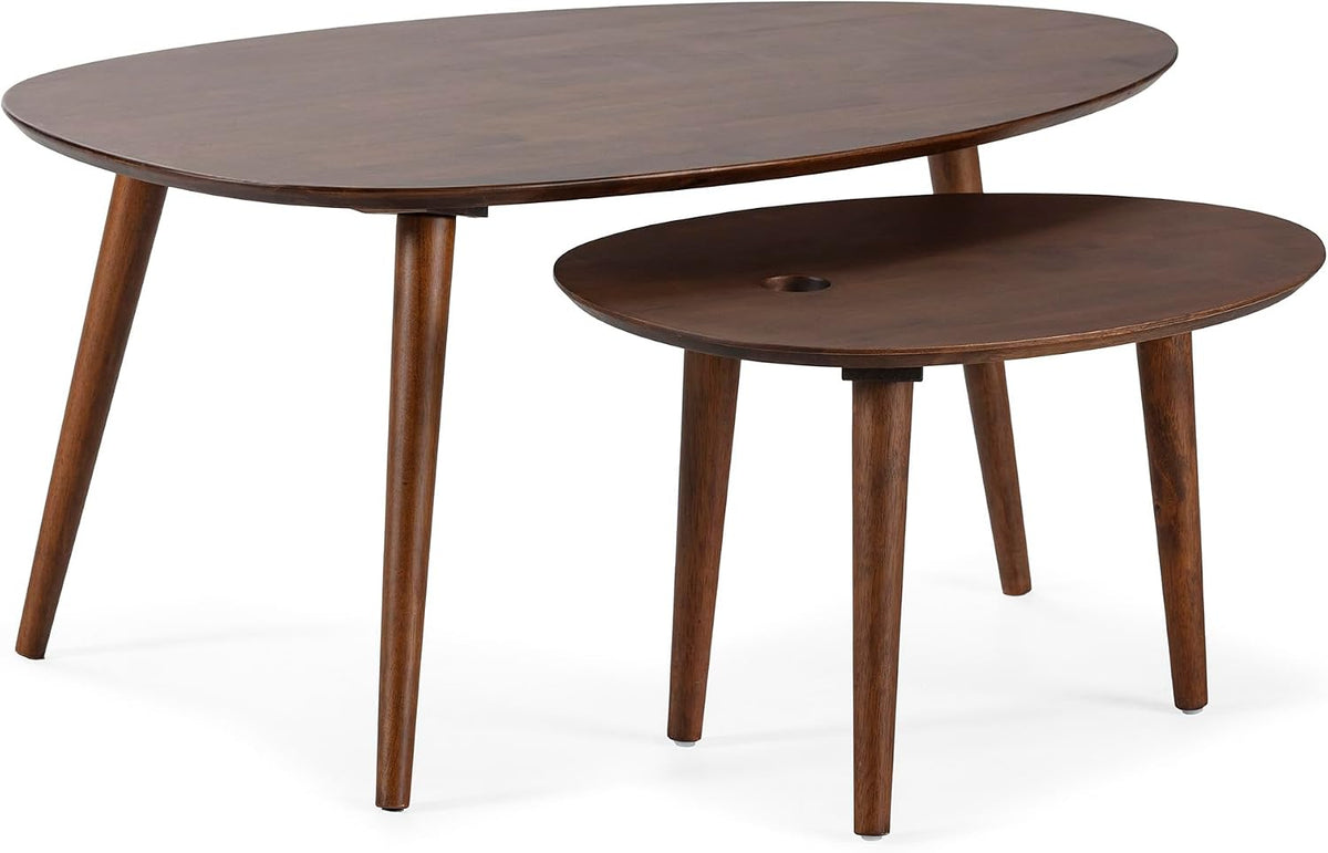 HOMN LIVING Set de 2 Tables Basses Eclipse Couleur Noyer, Bois Massif, 100 cm (Largeur) 60 cm (Profondeur) 45,5 cm (Hauteur)
