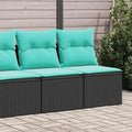 Ensemble de 2 canapés de jardin en polyrotin - Noir - 55 x 62 x 69 cm - Avec coussins bleus - Résistant aux intempéries - Modulable - Pour jardin