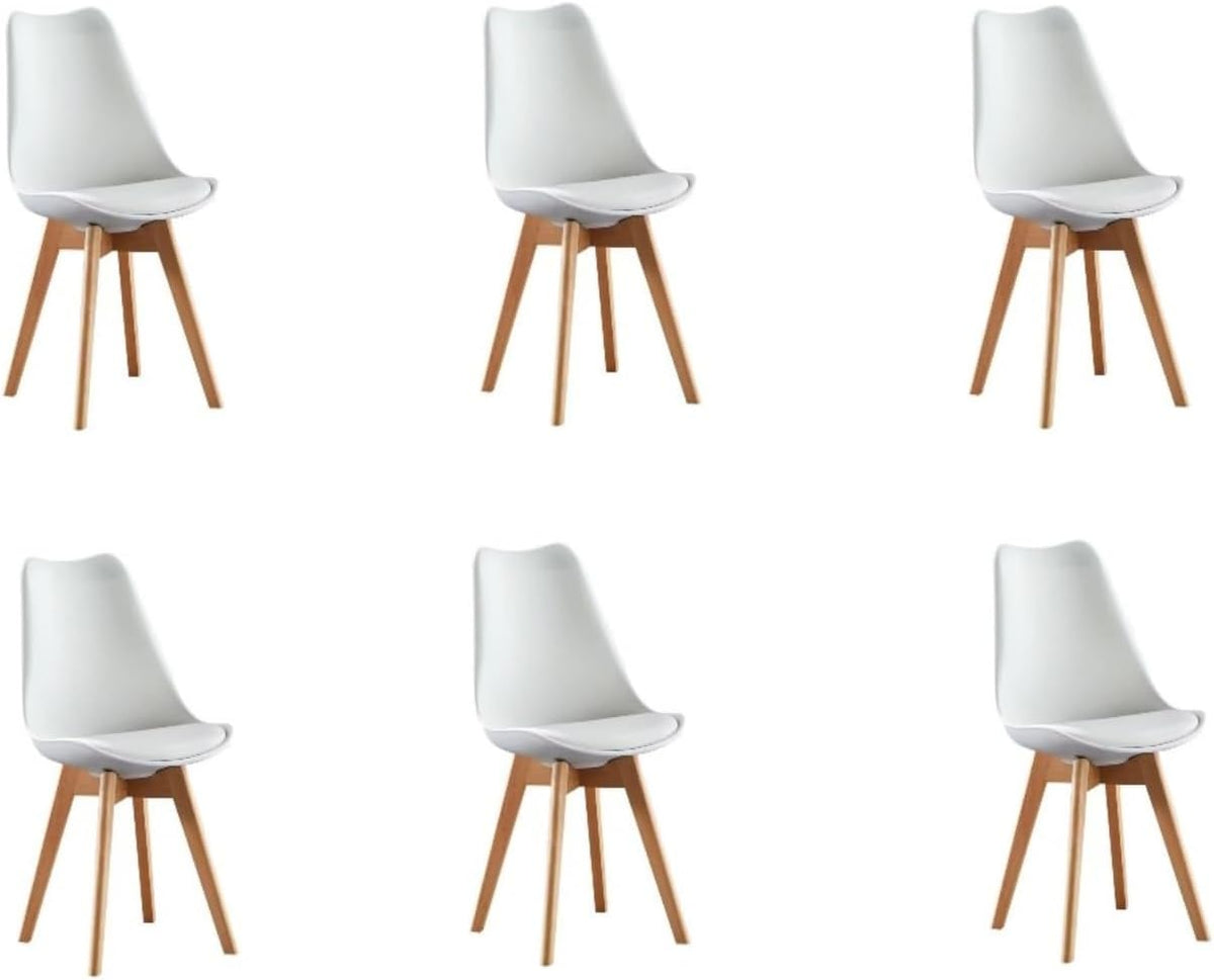 IZTOSS Lot de 6 Chaise Scandinave.Chaise Salle a Manger avec Pied en Bois, Coussin de Siege Confortable en Mousse (Lot de 6-Blanc)