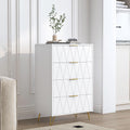 Commode Blanc 4 Tiroirs, Commode Blanche, Grand Meuble de Rangement, Armoire à tiroirs avec avec Support métallique pour Salon et Chambre