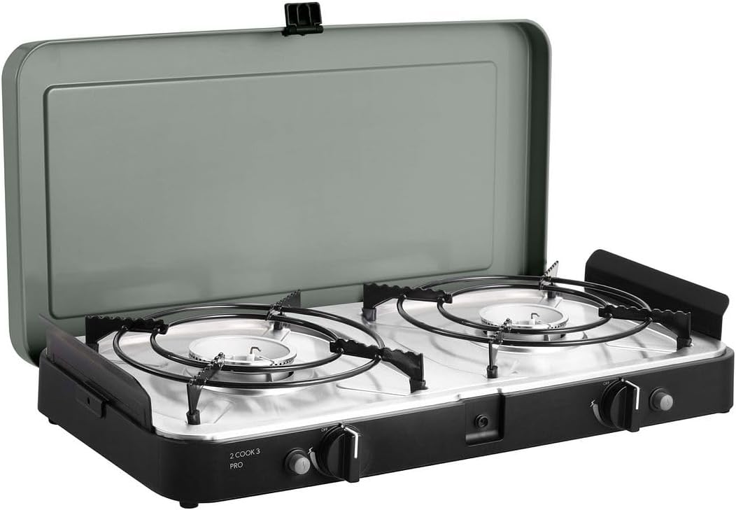 CADAC 2-Cook 3 Pro 30mBar - Gril de table pour l'extérieur, Comprend un sac de rangement pratique, Raclette, Noir, Vert, Barbecue