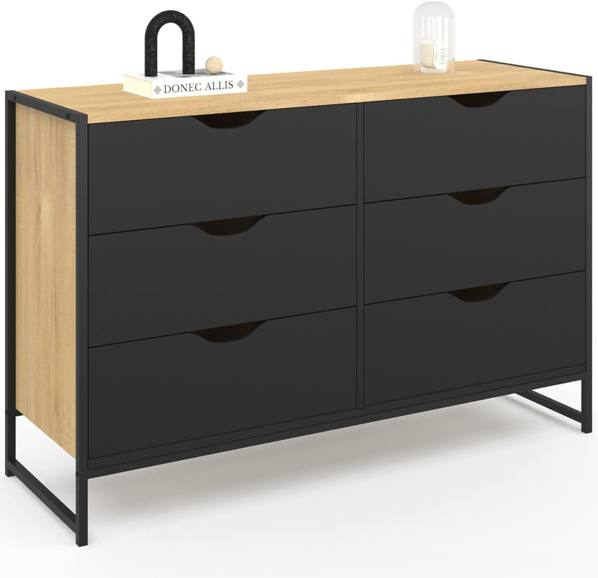 IDMarket - Commode 6 tiroirs Noirs Boston 115 cm Design Industriel