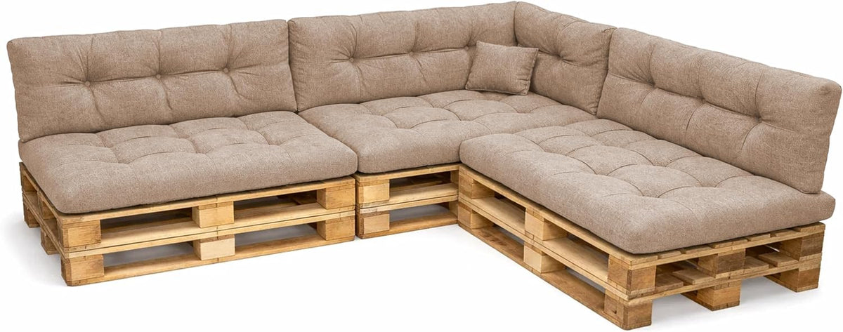 POKAR Set de 8 Coussins pour Palettes Euro: 3X Assise 120x80cm + 3X Dossier 120x40cm + 1x Dossier 60x40cm + 1x Coussin 40x40cm, Canapé de Jardin