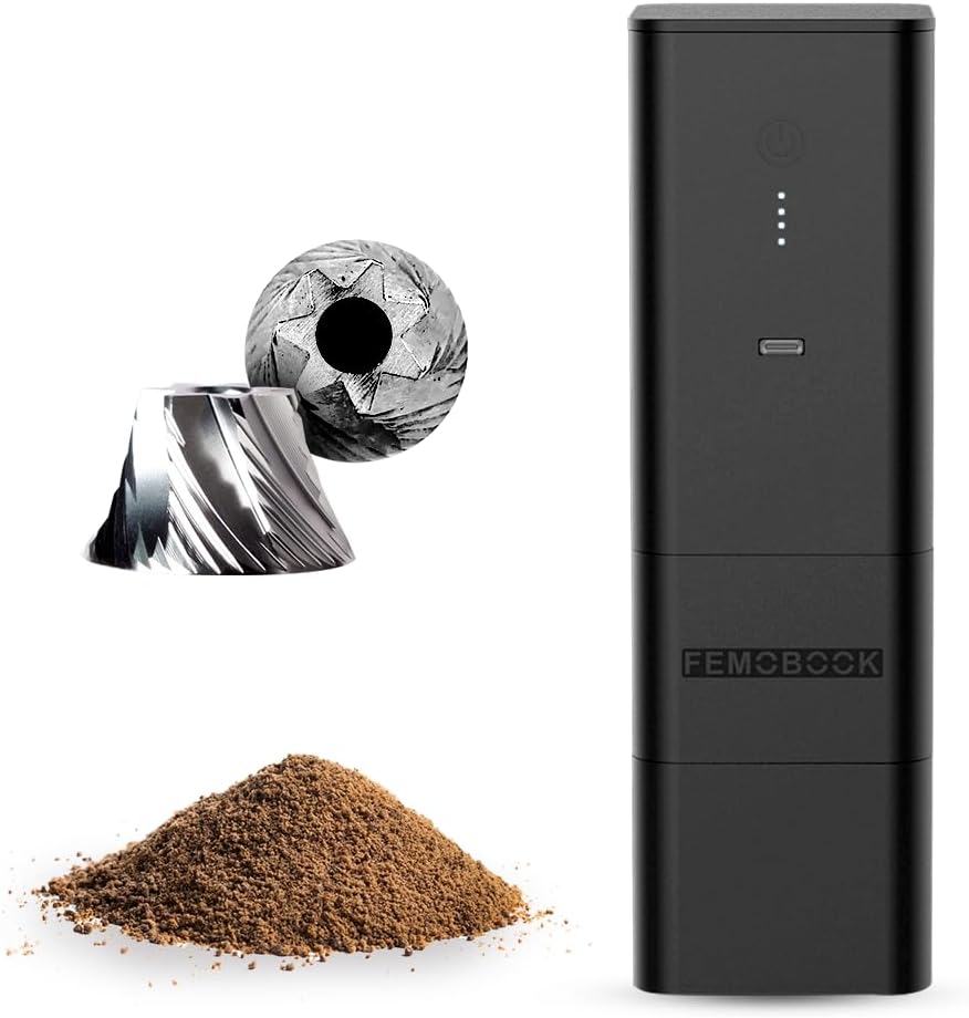 Femobook Moulin à café électrique portable A2 noir, Moulin à café rechargeable par USB pour les déplacements et la maison
