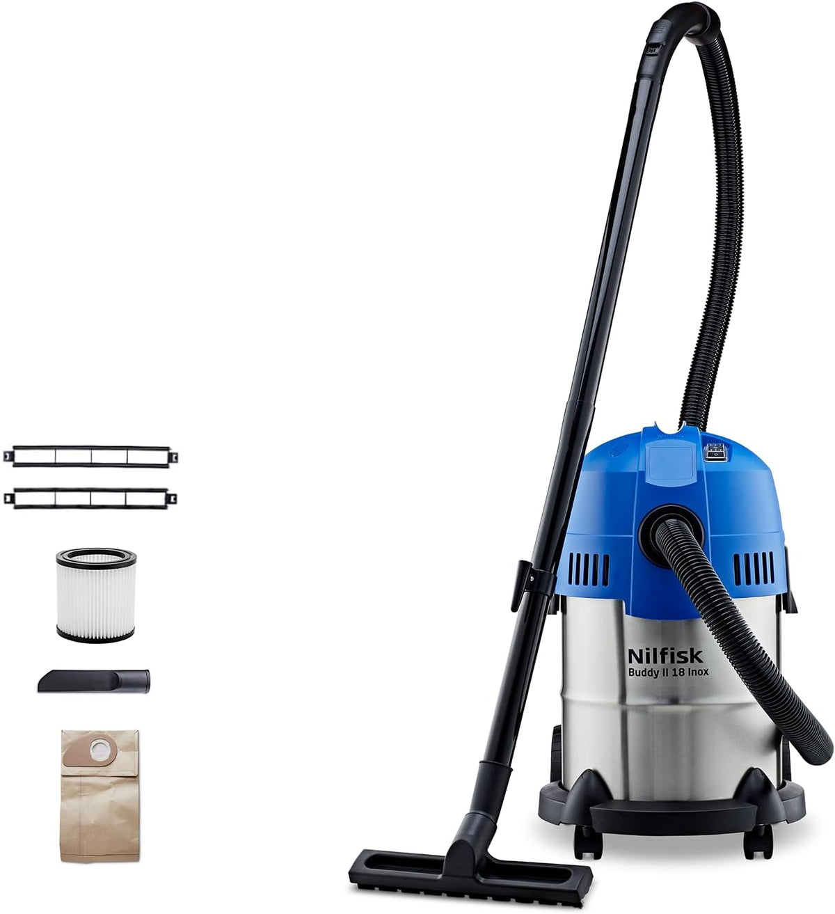 Nilfisk Buddy II 18L INOX Aspirateur Eau et Poussière pour la Maison, Jardin et Voiture (1200 W)