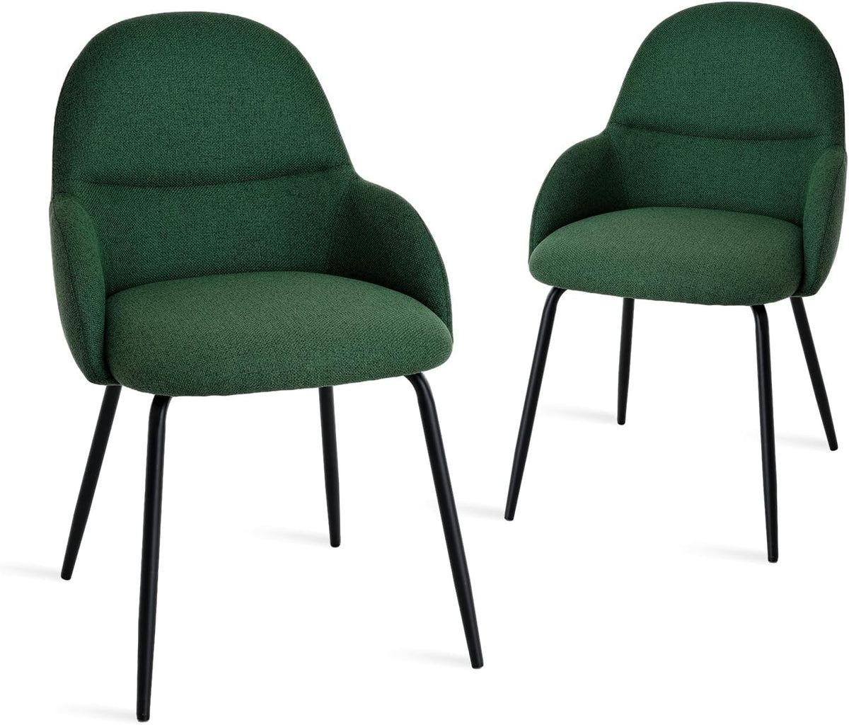 Salle à Manger Lot De 2 Chaises en Lin Vert Sapin, Assise Moelleuse Et Accoudoirs Ergonomiques, Structure MéTallique Stable