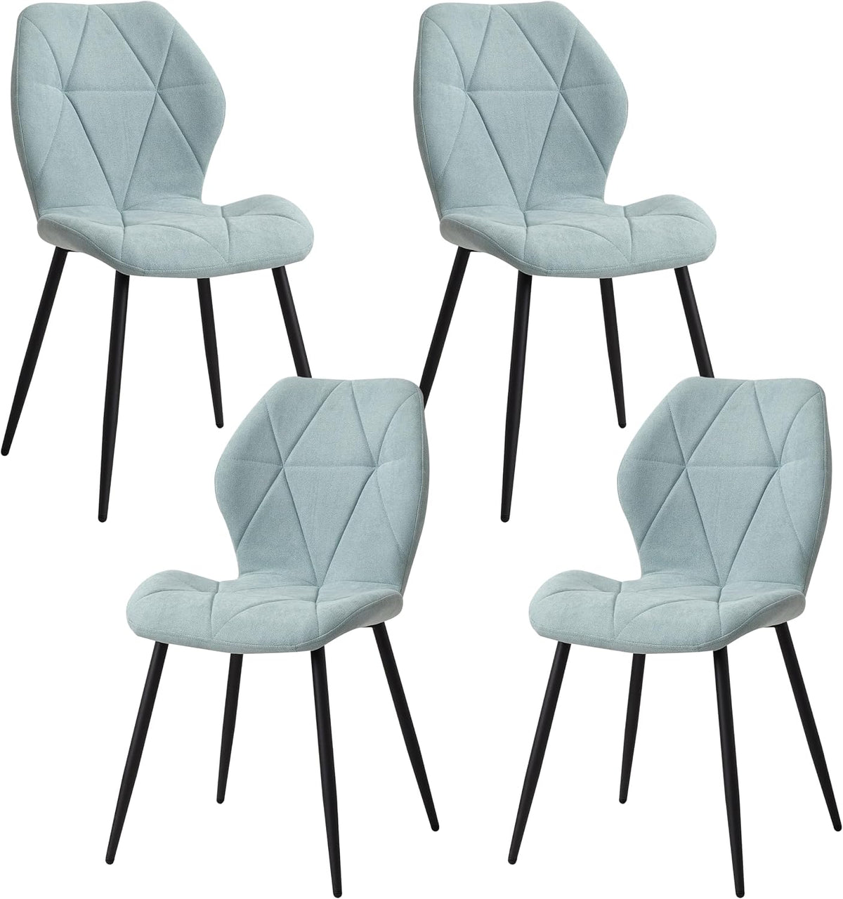 Lot de 4 Chaises de Salle à Manger, Chaises de Cuisine Modernes, Chaises Rembourrées avec Pieds en Métal, Coussins en Tissu à Motif Losange