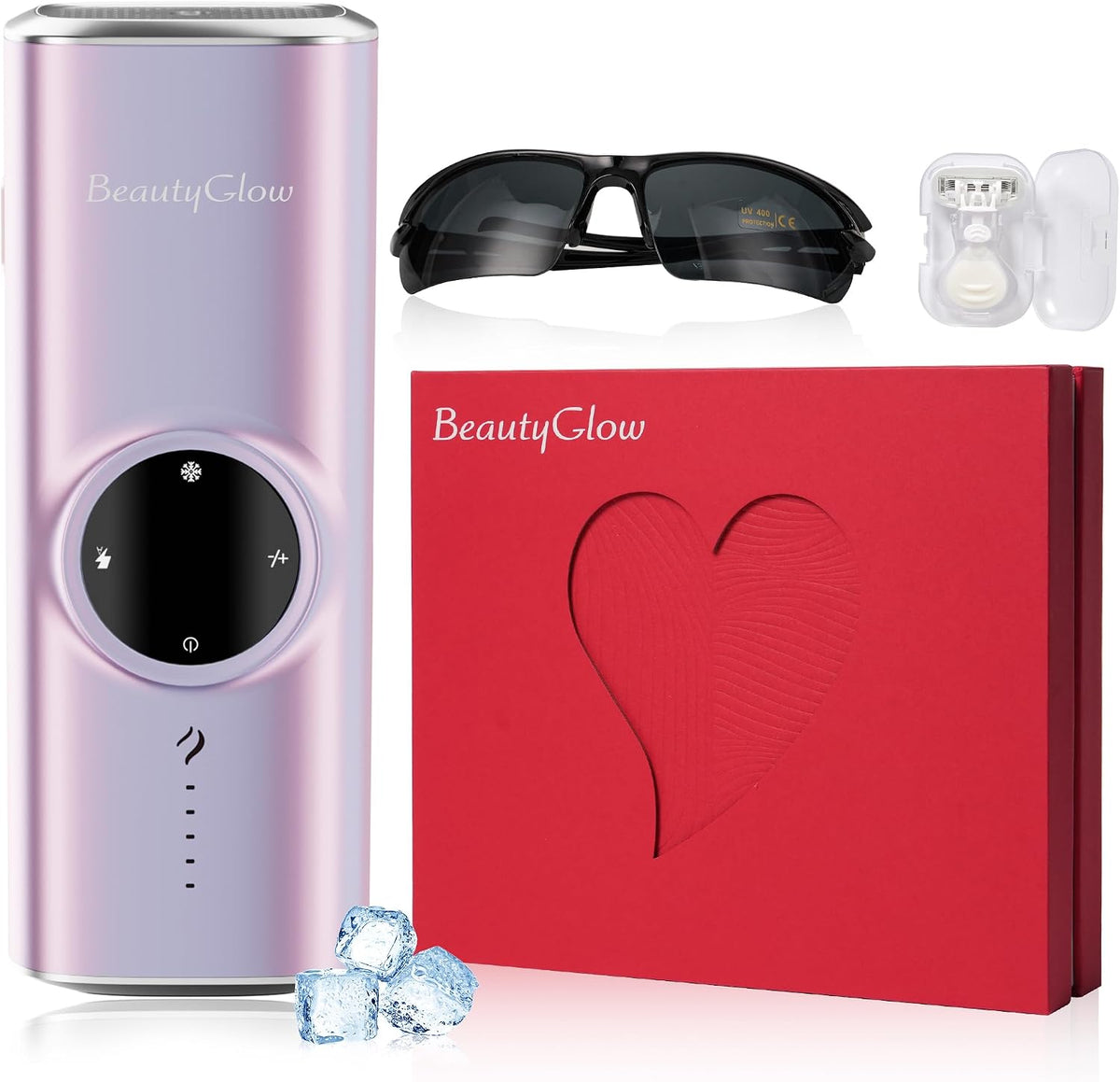 BeautyGlow Appareil d'épilation IPL avec glace saphir, 5 niveaux réglables, épilation permanente sans douleur pour le visage, le corps, le bikini