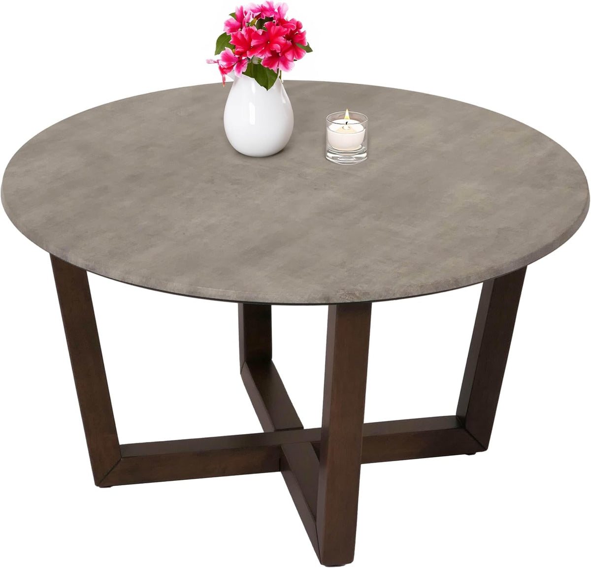 Mendler Table Basse HWC-M61 Bois Massif Ø80cm piètement Aspect béton foncé