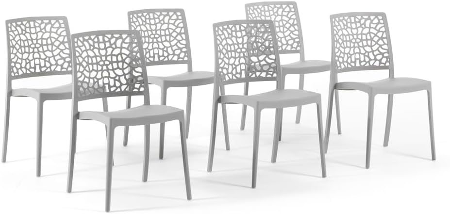Chaises de Jardin en polypropylène avec Fibre de Verre, chaises empilables pour extérieur ou intérieur, Design Moderne et Naturel - Alina (6 chaises
