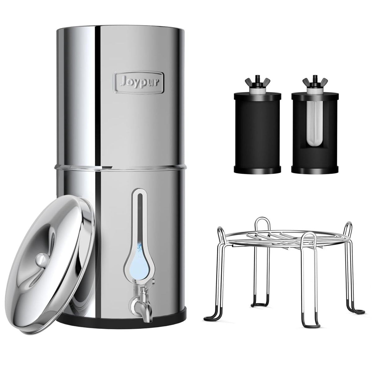 Filtre à Eau par Gravité Acier Inoxydable 304, Réservoir 8.5L avec 2 Cartouches Charbon Actif, Système 38000L, Hublot Goutte, pour Maison, Camping
