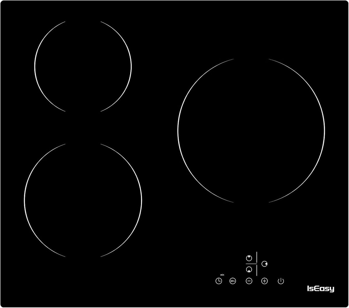 Plaque Vitrocéramique 3 Feux, Table de Cuisson Vitrocéramique 3 Foyers Encastrable Plaque 3 Feux- 5500W, 60cm, Autarkic, Tactile, Minuteur