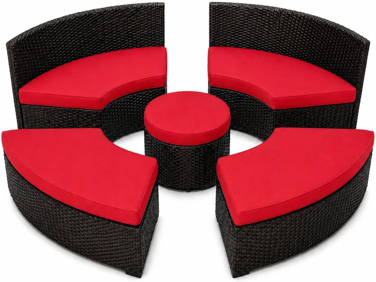 Lot De 5 Housses De Coussin Pour Bain De Soleil Rond, Housse De Rechange Imperméable Pour Lit De Jardin Rond Avec Bande Élastique, 157-216 Cm