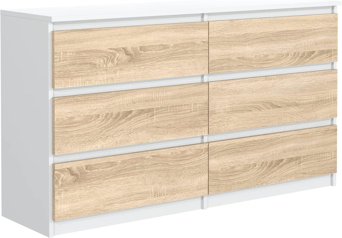 Commode 6 Tiroirs Sonoma Blanc 120 cm - Design Minimaliste - 120 x 39 x 78,5 cm - Meuble de Rangement Spacieux pour Chambre, Salon ou Bureau